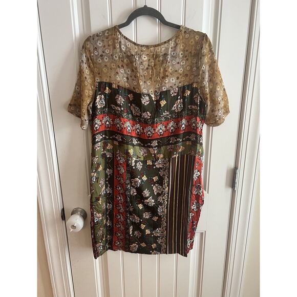 Anthropologie TINY‎ Tunic Dress Patchwork Boho Scarf Print Floral Shift Sz Small - Picture 2 of 4